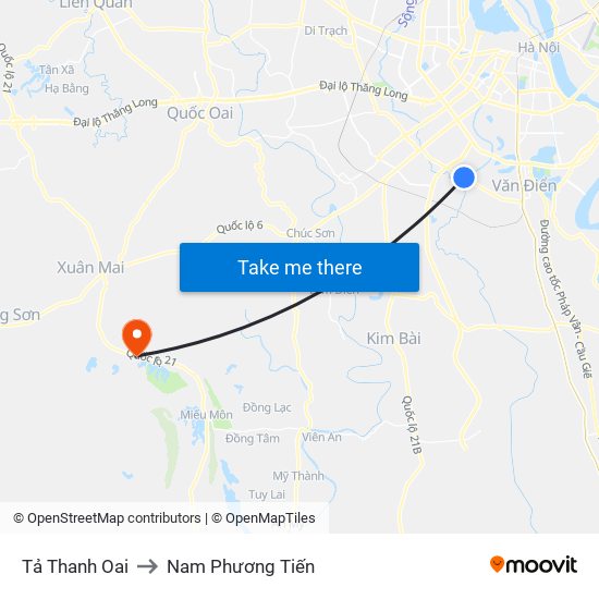 Tả Thanh Oai to Nam Phương Tiến map