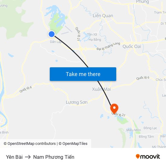 Yên Bài to Nam Phương Tiến map