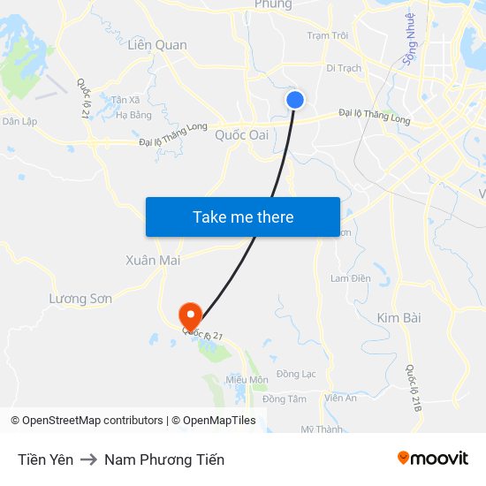 Tiền Yên to Nam Phương Tiến map