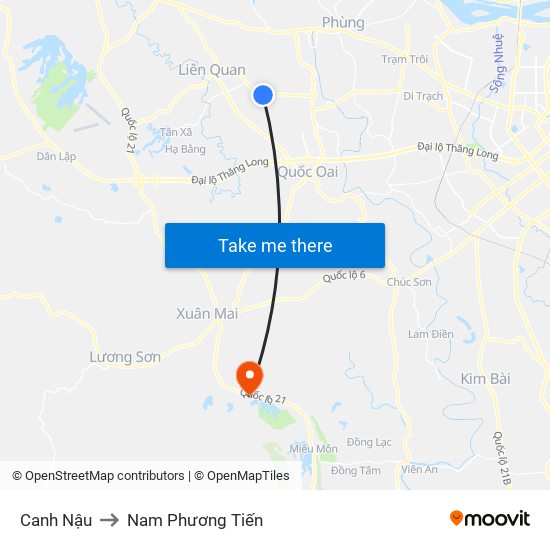 Canh Nậu to Nam Phương Tiến map