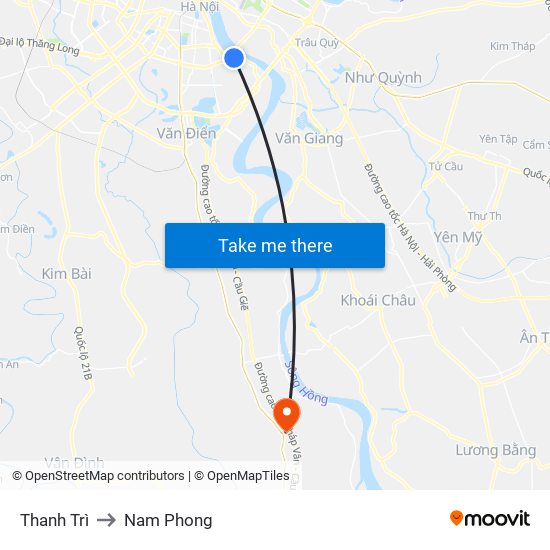 Thanh Trì to Nam Phong map