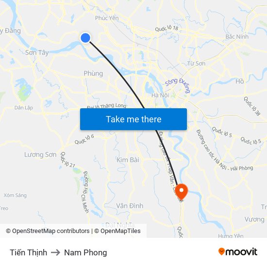 Tiến Thịnh to Nam Phong map