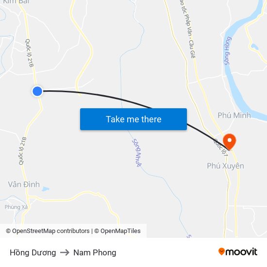 Hồng Dương to Nam Phong map