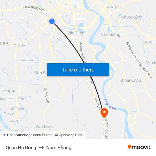 Quận Hà Đông to Nam Phong map