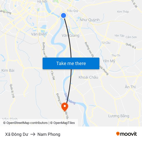 Xã Đông Dư to Nam Phong map