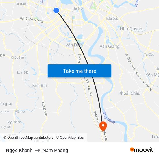 Ngọc Khánh to Nam Phong map