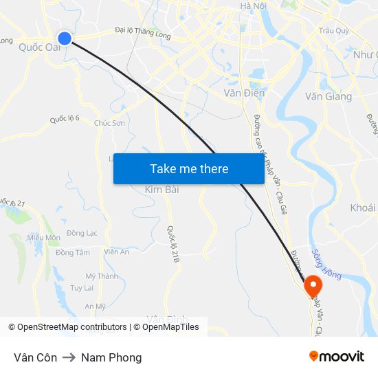 Vân Côn to Nam Phong map