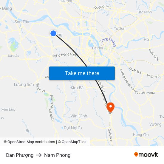 Đan Phượng to Nam Phong map