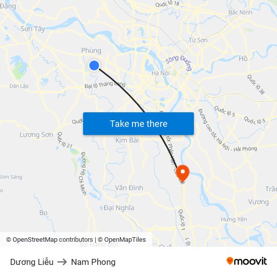 Dương Liễu to Nam Phong map