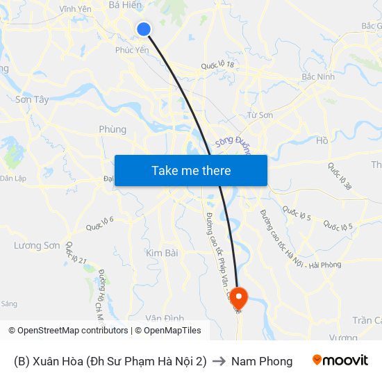 (B) Xuân Hòa (Đh Sư Phạm Hà Nội 2) to Nam Phong map