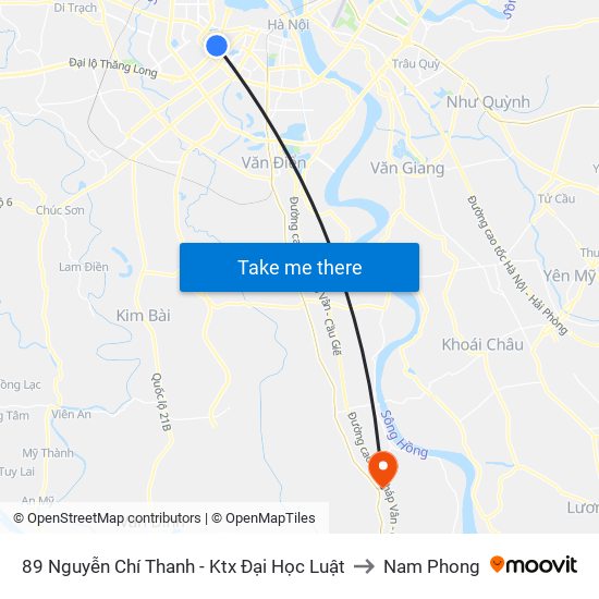 89 Nguyễn Chí Thanh - Ktx Đại Học Luật to Nam Phong map