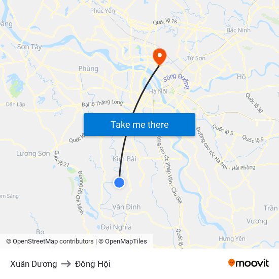 Xuân Dương to Đông Hội map