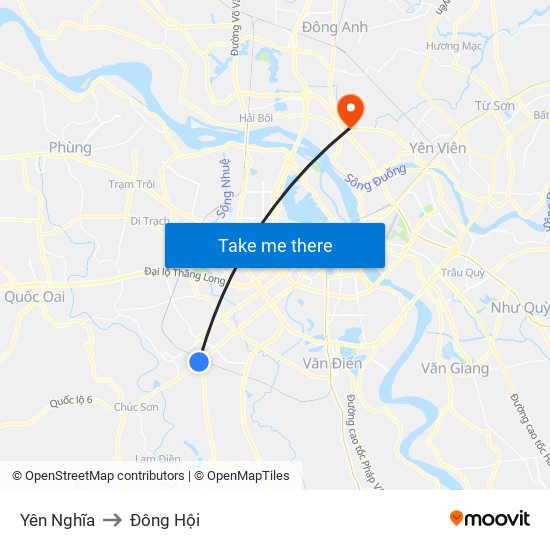 Yên Nghĩa to Đông Hội map