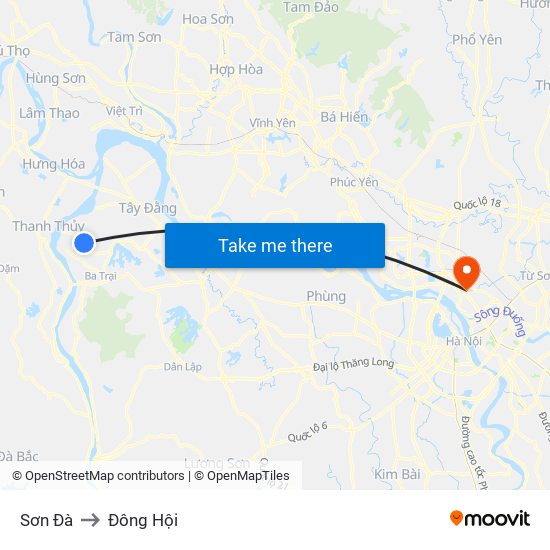 Sơn Đà to Đông Hội map