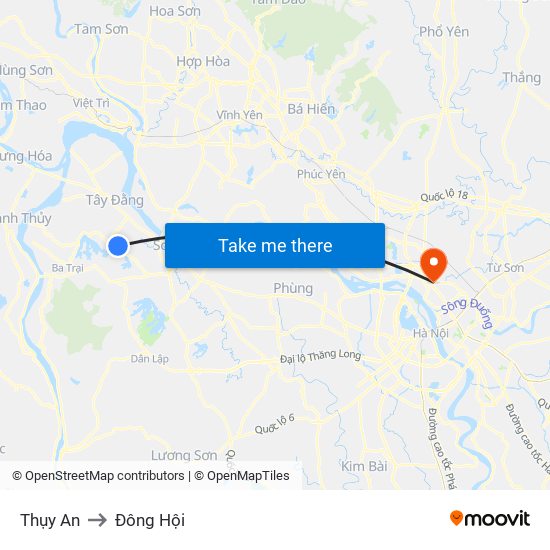 Thụy An to Đông Hội map