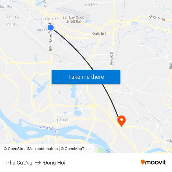 Phú Cường to Đông Hội map