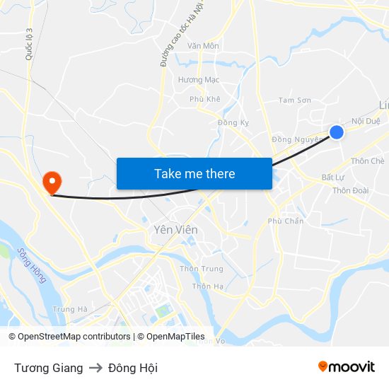 Tương Giang to Đông Hội map