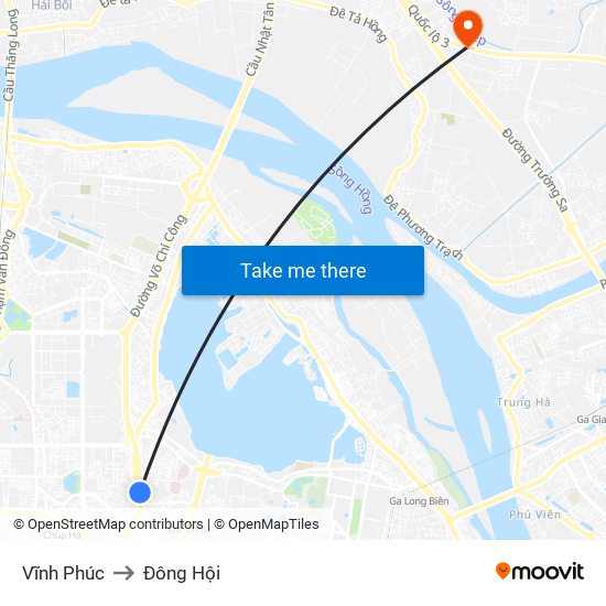 Vĩnh Phúc to Đông Hội map