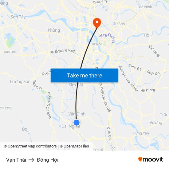 Vạn Thái to Đông Hội map