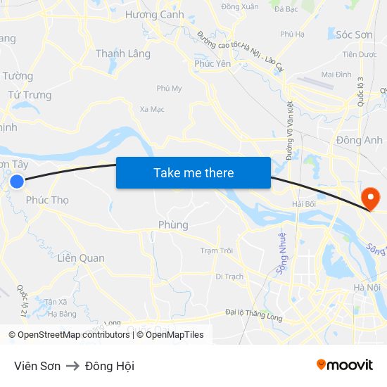 Viên Sơn to Đông Hội map