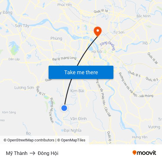 Mỹ Thành to Đông Hội map