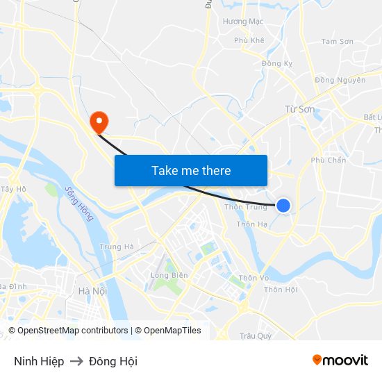 Ninh Hiệp to Đông Hội map