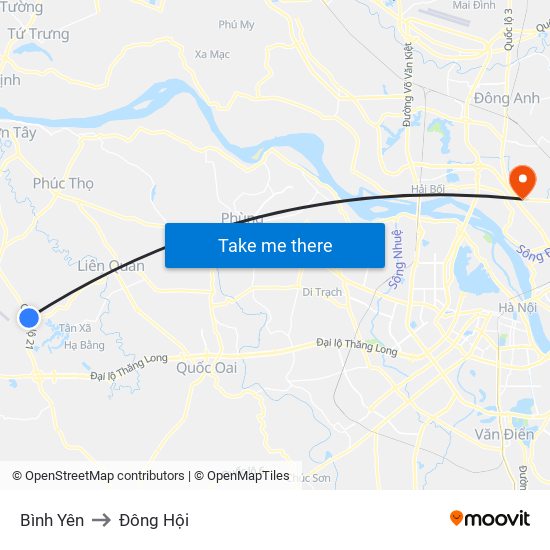 Bình Yên to Đông Hội map