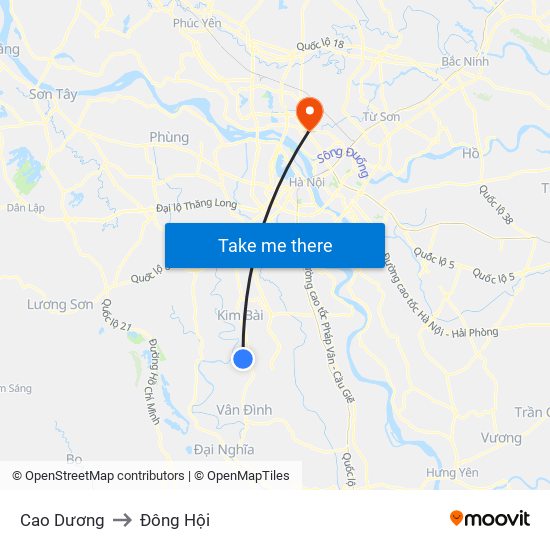 Cao Dương to Đông Hội map