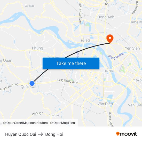 Huyện Quốc Oai to Đông Hội map