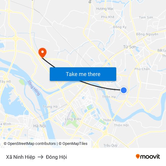 Xã Ninh Hiệp to Đông Hội map