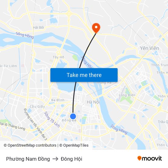 Phường Nam Đồng to Đông Hội map