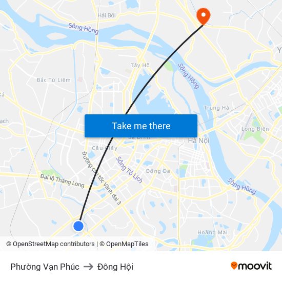 Phường Vạn Phúc to Đông Hội map