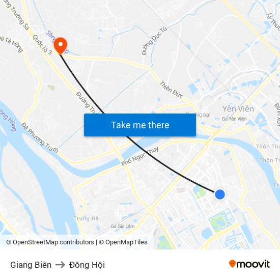 Giang Biên to Đông Hội map