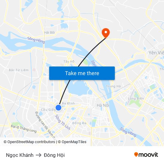 Ngọc Khánh to Đông Hội map