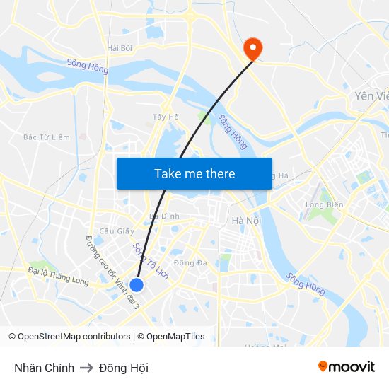 Nhân Chính to Đông Hội map