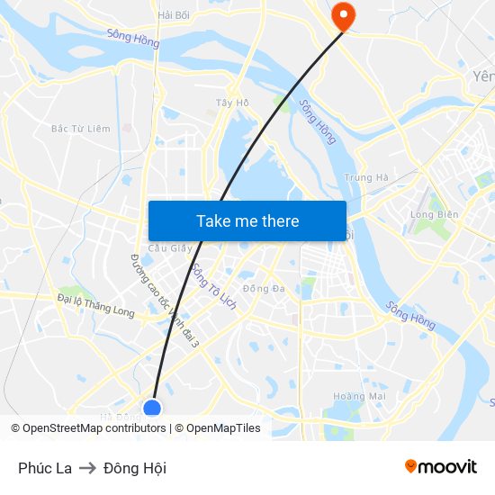 Phúc La to Đông Hội map