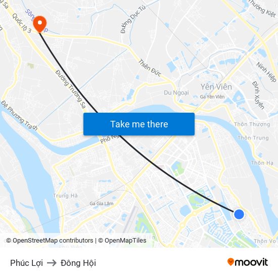 Phúc Lợi to Đông Hội map