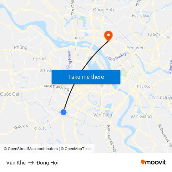 Văn Khê to Đông Hội map