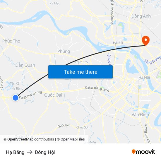 Hạ Bằng to Đông Hội map