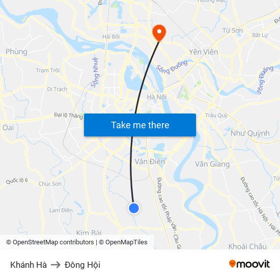 Khánh Hà to Đông Hội map