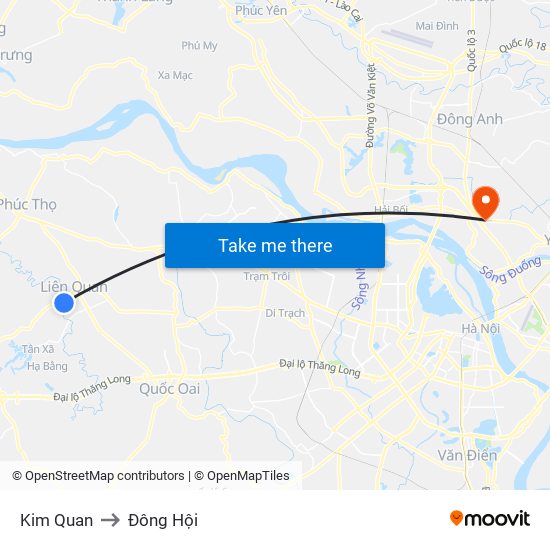 Kim Quan to Đông Hội map