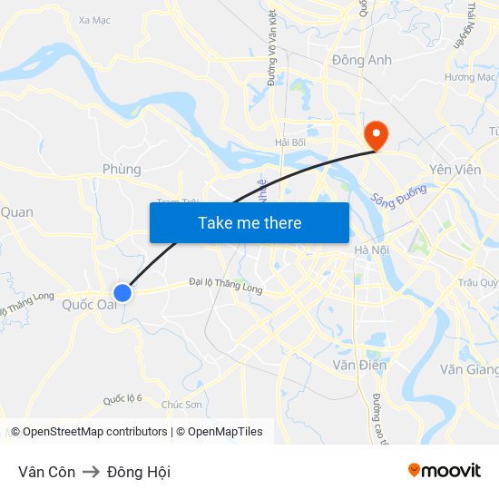 Vân Côn to Đông Hội map