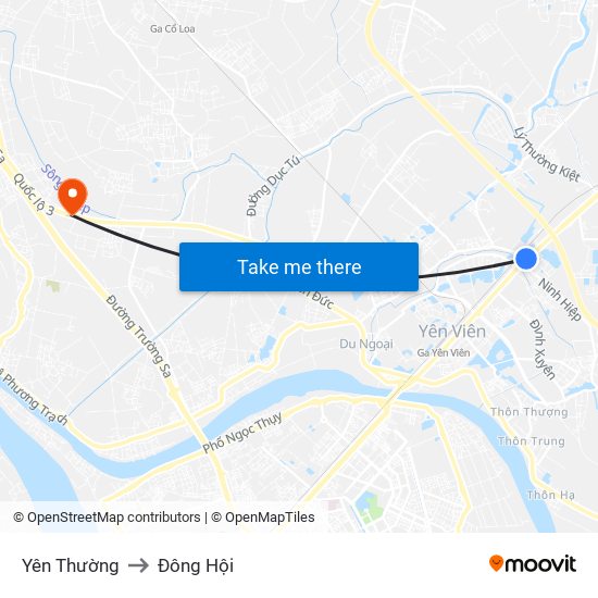 Yên Thường to Đông Hội map