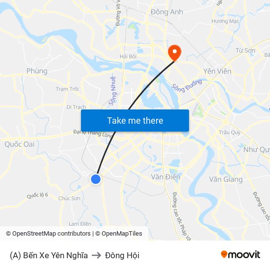 (A) Bến Xe Yên Nghĩa to Đông Hội map