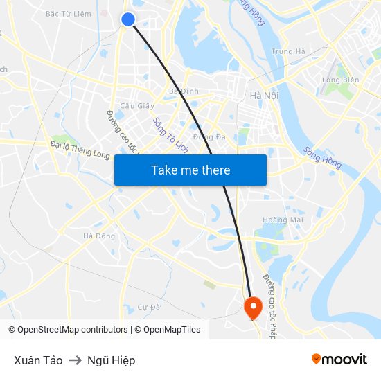 Xuân Tảo to Ngũ Hiệp map