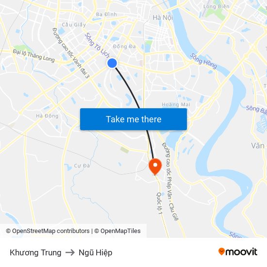 Khương Trung to Ngũ Hiệp map