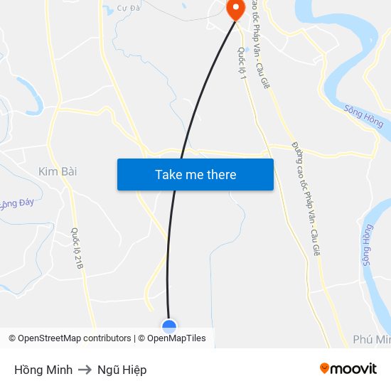 Hồng Minh to Ngũ Hiệp map