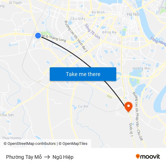 Phường Tây Mỗ to Ngũ Hiệp map