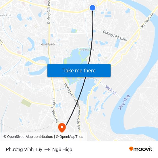 Phường Vĩnh Tuy to Ngũ Hiệp map