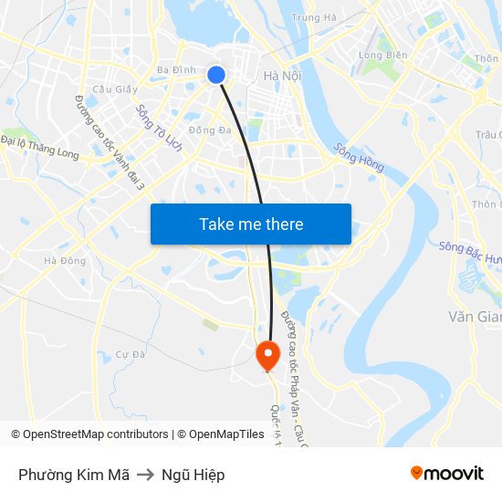 Phường Kim Mã to Ngũ Hiệp map